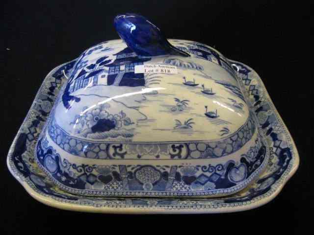 Appraisal: Ashworth Ironstone Covered Dish blue transferware with oriental infleunce ''