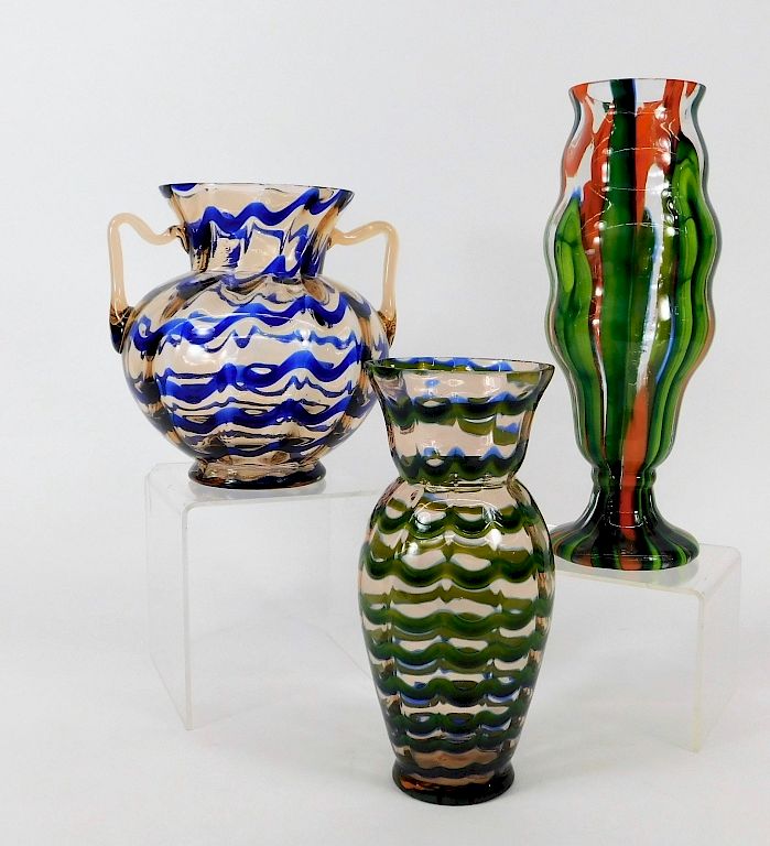 Appraisal: PC Kralik Wave Patterned Bohemian Art Glass Vases Bohemia th