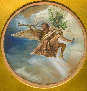 Appraisal: Albert Decaris French Roundel depicting a trumpeting angel holding a