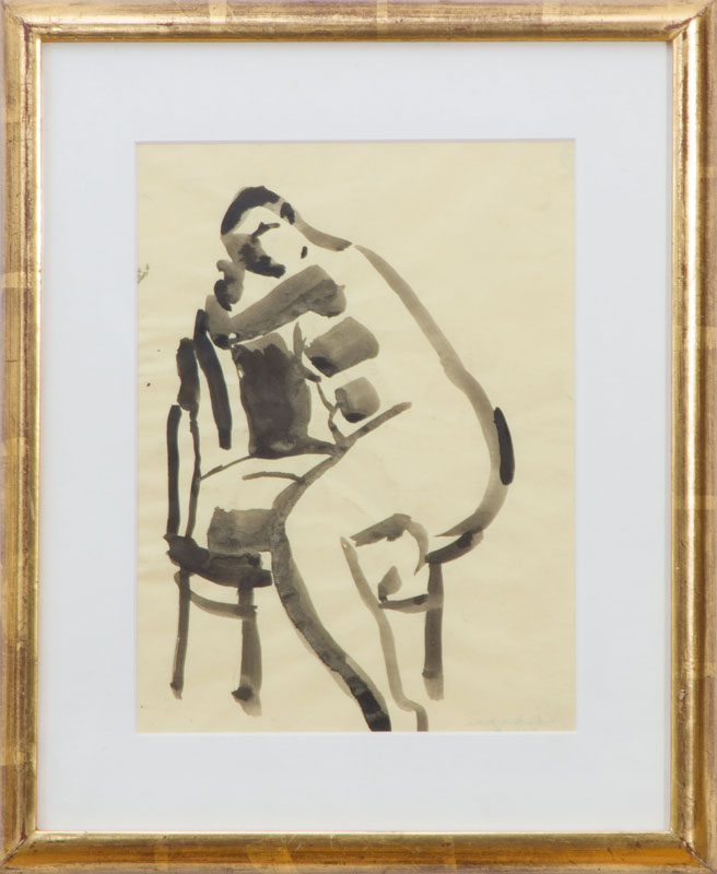 Appraisal: DAVID PARK - SEATED FEMALE Ink on buff paper unsigned