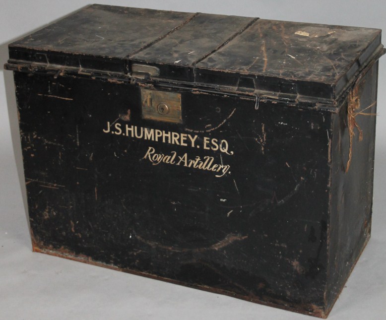 Appraisal: A thC tin Royal Artillery trunk the rectangular top with