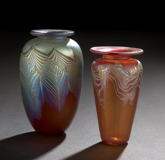 Appraisal: Two Charles Miner Studio Glass Cabinet Vases and New Mexico