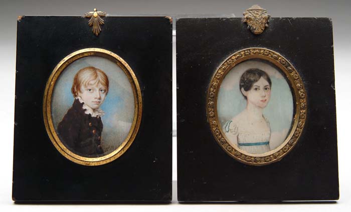 Appraisal: TWO MINIATURE PAINTINGS ON IVORY OF CHILDREN Half portrait of