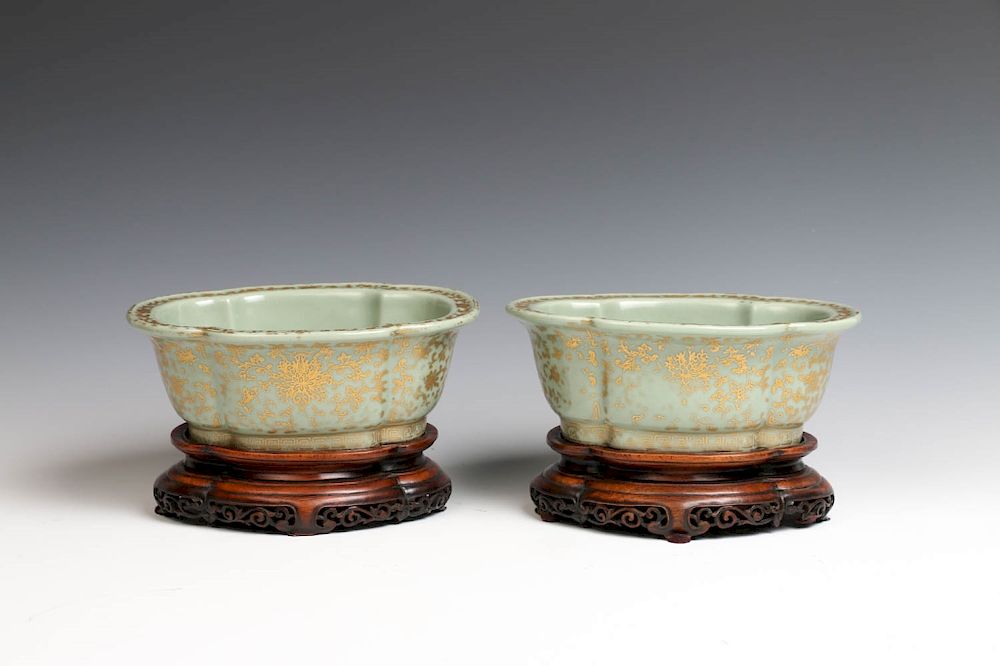 Appraisal: GILT DECORATED TURQUOISE GLAZE PLANTERS DAOGUANG M P - Each