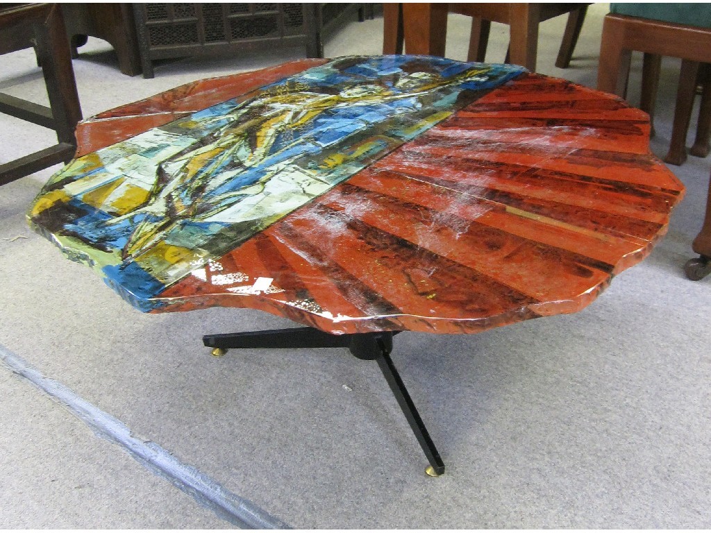 Appraisal: Fontana Arte low occasional table the reverse painted glass top