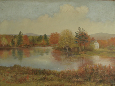 Appraisal: F W MORSEAmerican Early th CenturyAutumn landscape with house on