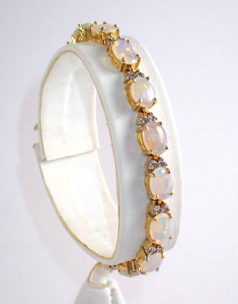 Appraisal: OPAL DIAMOND AND FOURTEEN KARAT GOLD BRACELET measuring - in