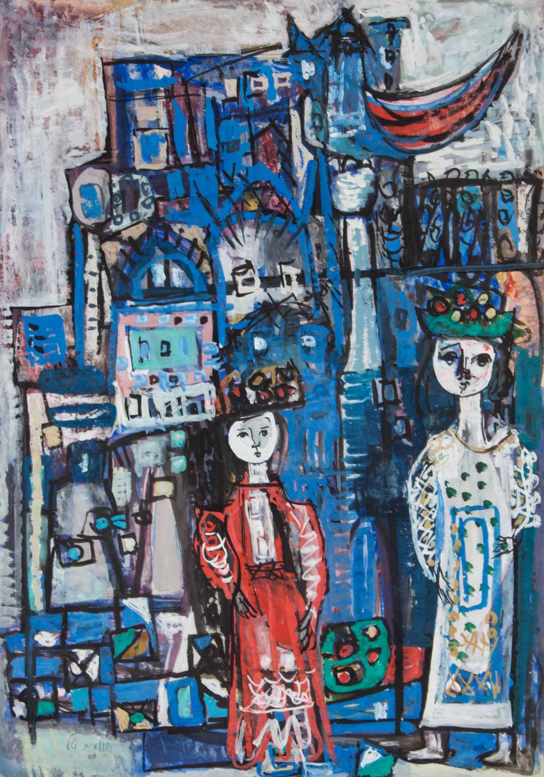 Appraisal: Shulamit Tal Two Women gouache on paper - Signed ll