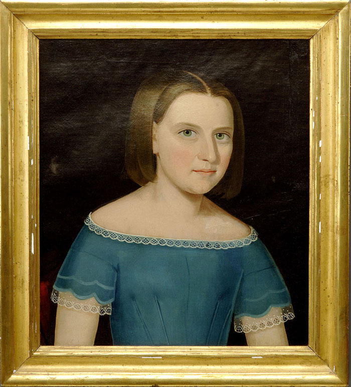 Appraisal: PORTRAIT OF A GIRL IN A LACE TRIMMED BLUE DRESS