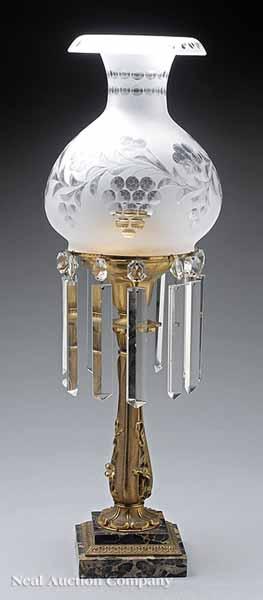 Appraisal: An American Classical Gilt Brass and Prism-Hung Solar Lamp c