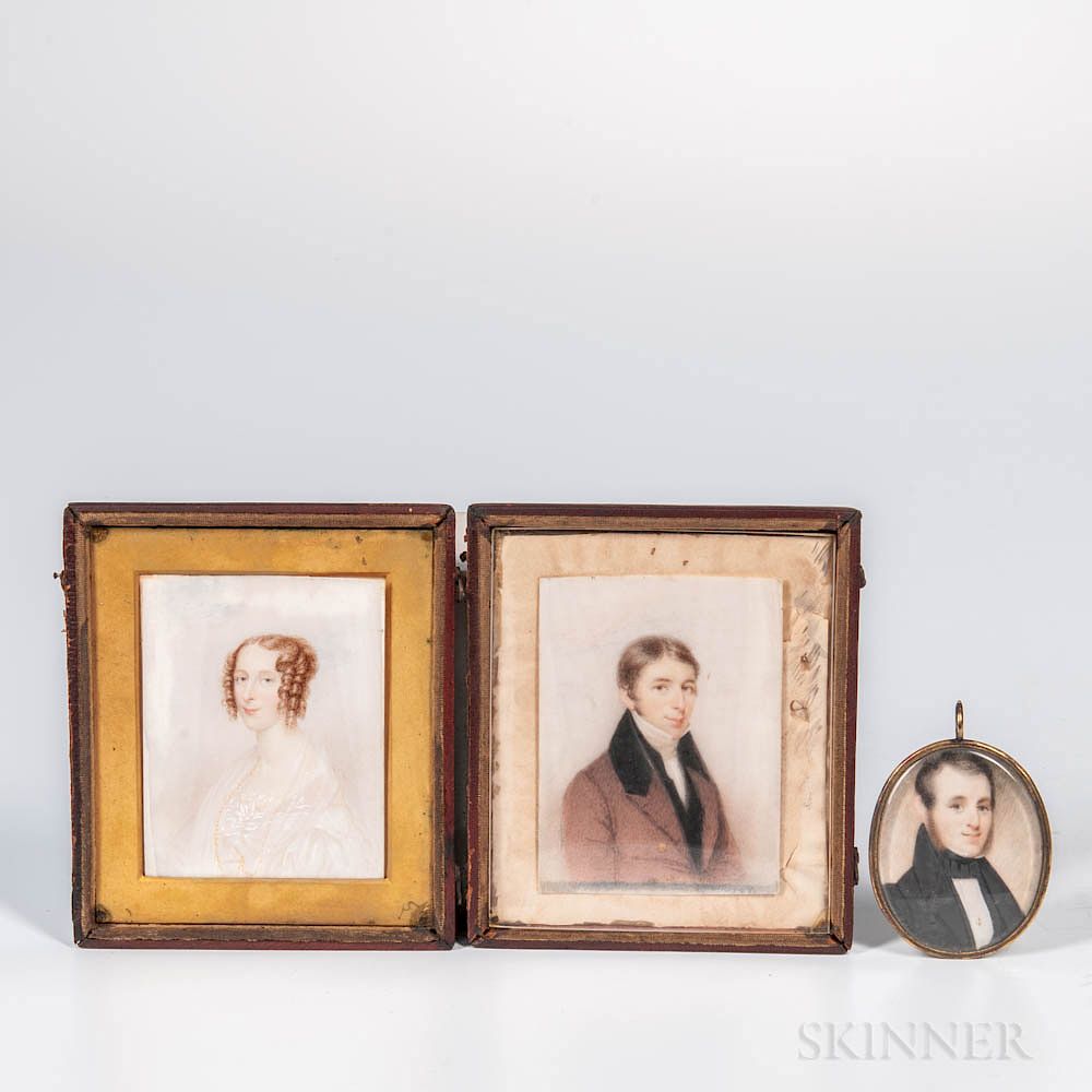 Appraisal: American School Mid- th Century Three Miniature Portraits American School