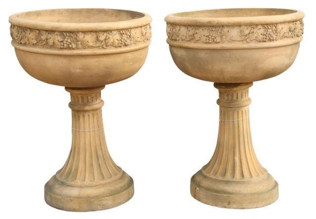 Appraisal: pair Large cast stone garden planters thc chalice form bowls