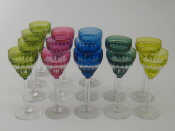 Appraisal: A set of fourteen Bohemian wine glasses the hexagonal clear