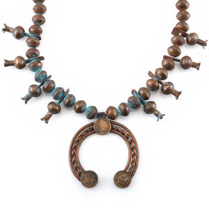 Appraisal: Southwestern-style Copper Coin Squash Blossom Necklace mid - third quarter