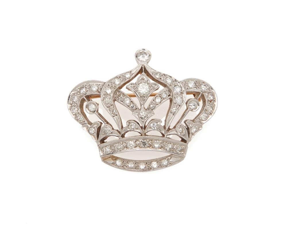 Appraisal: Platinum K Gold and Diamond Pendant Brooch the platinum-topped-gold crown-form