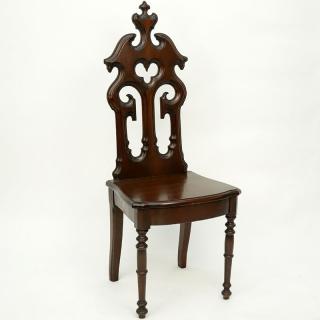 Appraisal: Late th Century English Gothic Style Mahogany Hall Chair Unsigned