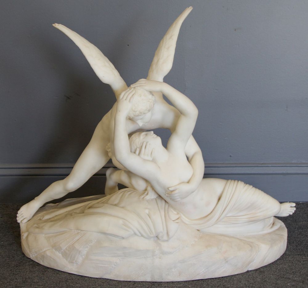 Appraisal: Large Marble Sculpture Of A Winged Lover Nice quality and