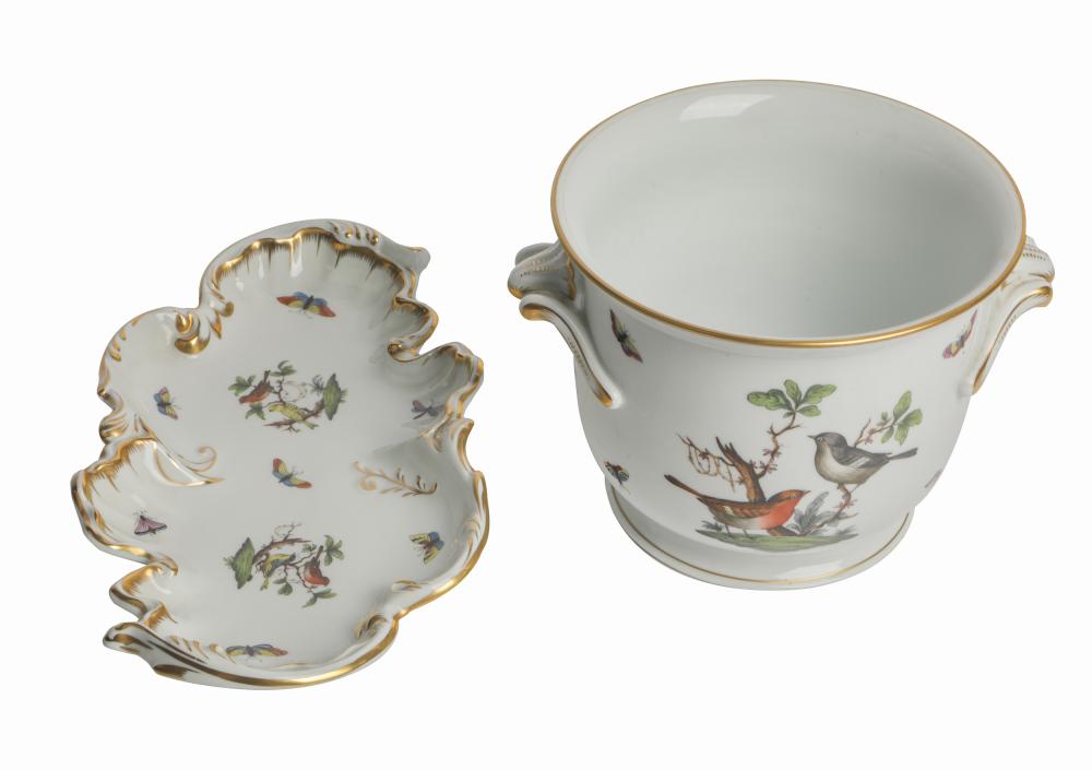 Appraisal: TWO HEREND ROTHSCHILD BIRD PORCELAIN ARTICLESprinted and painted factory marks