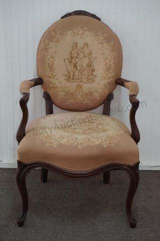 Appraisal: Antique French Provincial Tapestry Rose Back Chair ca 's- 's