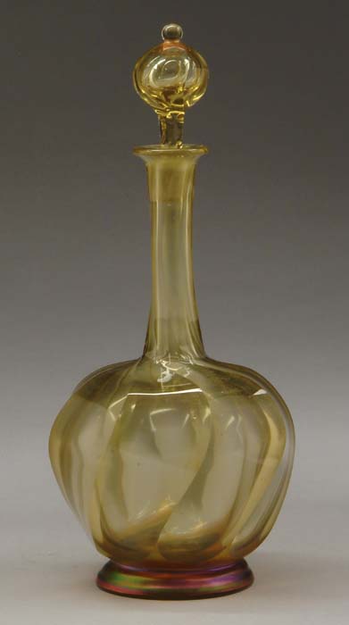 Appraisal: TIFFANY STUDIOS FAVRILE DECANTER Overall hand-carved swirl decoration with gold