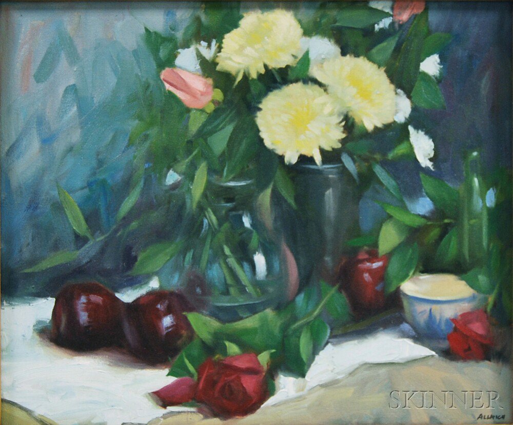 Appraisal: Steve Allrich American b Still Life with Mums Roses and