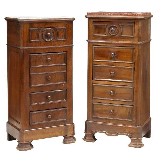 Appraisal: lot of French Louis Philippe period marble-top walnut bedside cabinets