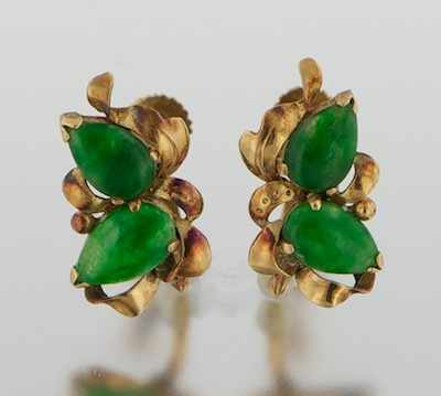 Appraisal: A Pair of Gold and Jadeite Ear Clips k yellow