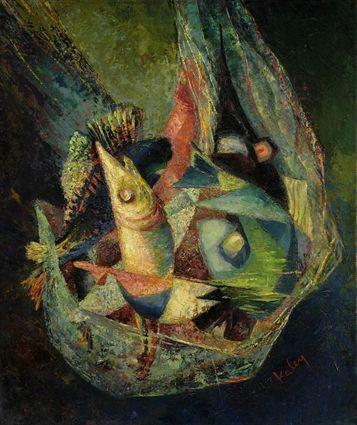 Appraisal: th Century School Abstract Still Life with Fish Oil on