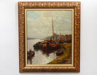 Appraisal: KEES TERLOUW Dutch - Boats in Amsterdam Signed Kees Terlouw