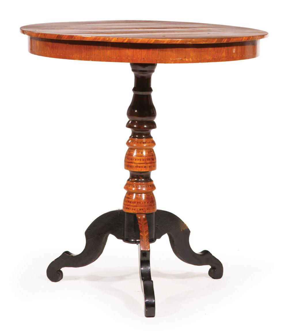 Appraisal: Antique Continental Parquetry Occasional Table starburst top turned standard outswept