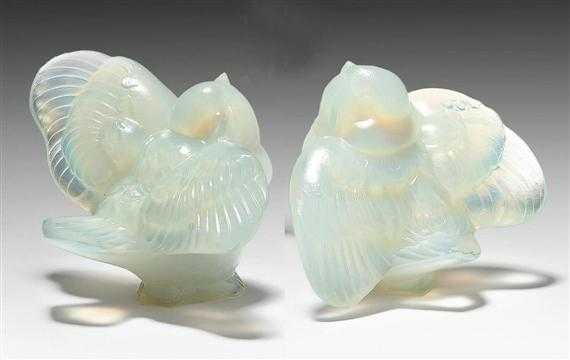 Appraisal: SABINO LOT OF FIGURINES circa Opalescent mould-pressed glass Signed Sabino