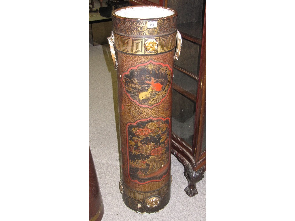 Appraisal: th Century Japanese porcelain stickstand with lacquered decoration of stylised