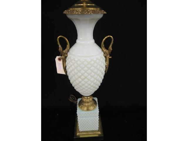 Appraisal: Opalescent Art Glass Table Lamp diamond decor ormoulu trim body