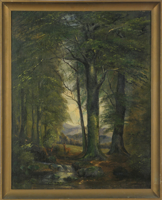 Appraisal: F KRICHEL OIL ON WOOD PANEL German th century Forest