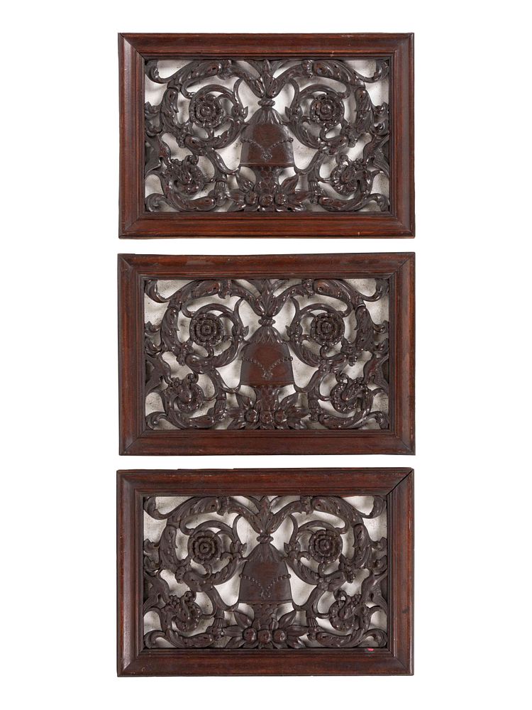 Appraisal: Three George III Style Adamesque Pierce-Carved Mahogany Panels Three George