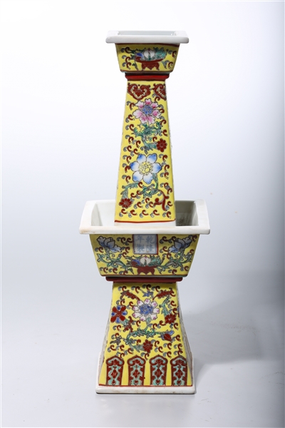 Appraisal: Chinese enameled porcelain candlestick floral design on yellow ground x