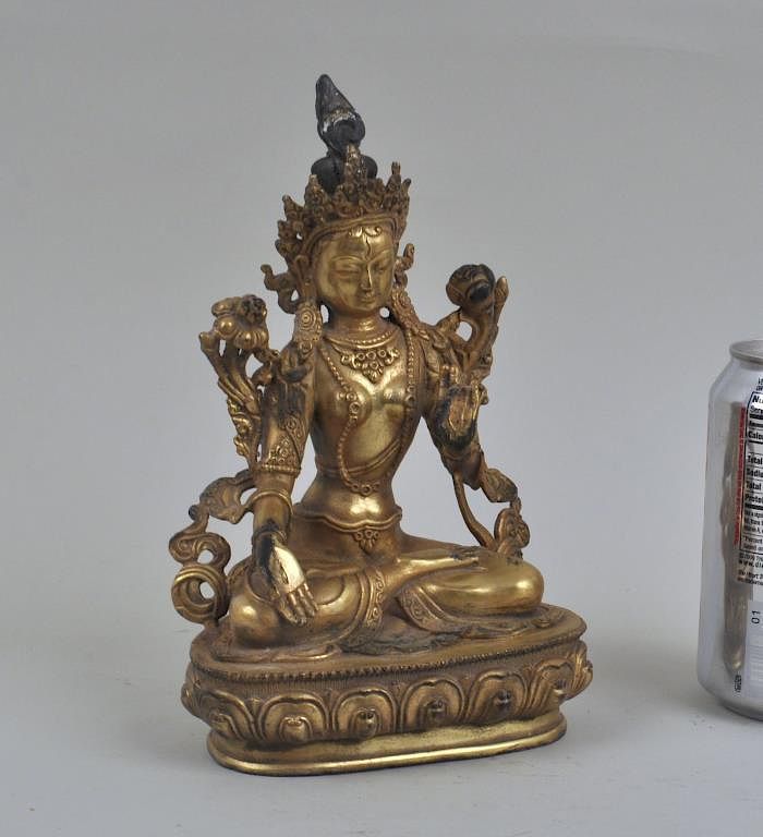 Appraisal: Gilt Bronze Figure of Quan Yin with impressed mark on