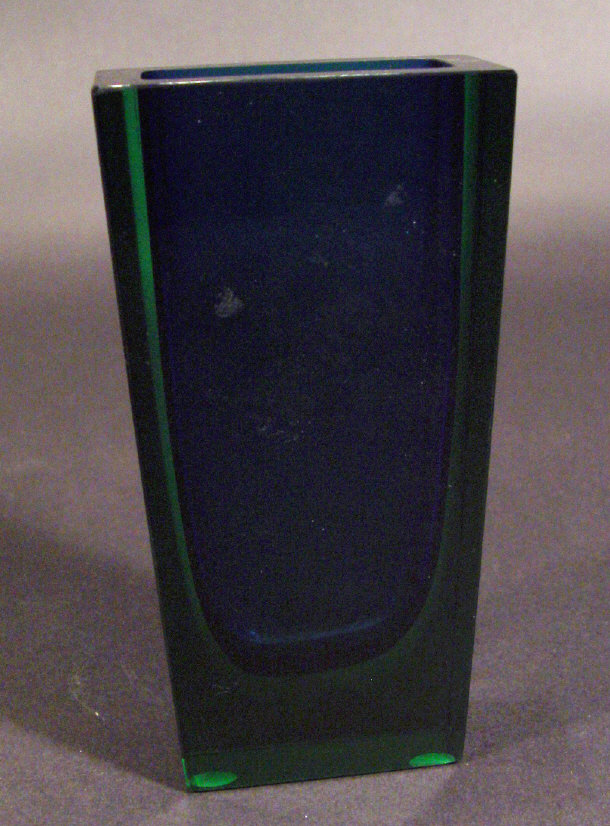 Appraisal: Hadelands green and blue Sommerso glass slab vase designed by