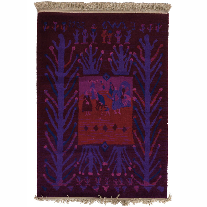 Appraisal: Scandinavian modern rug machine made shades of purple and red