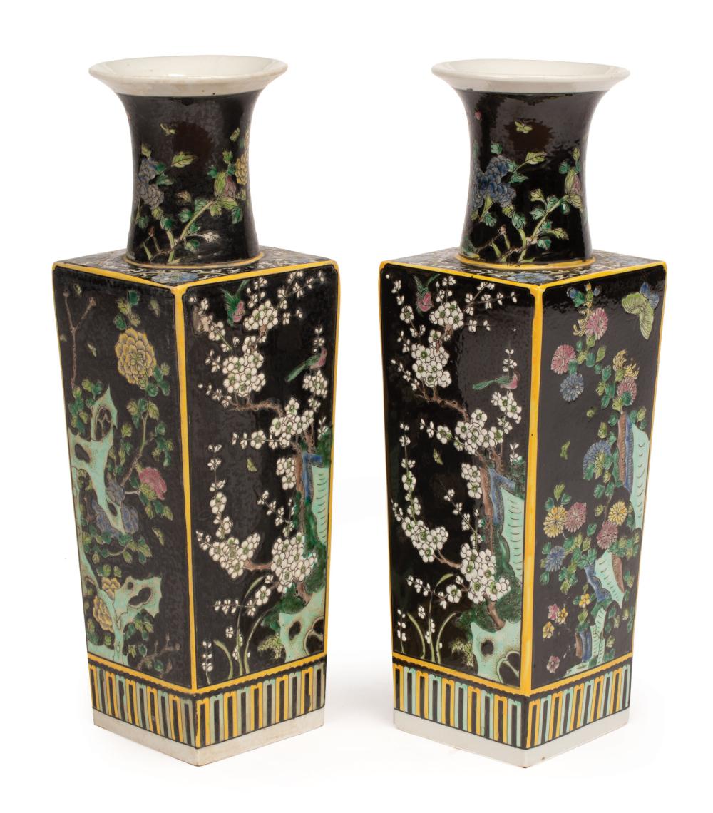 Appraisal: Pair of Decorative Chinese Famille Noire Porcelain Vases th c