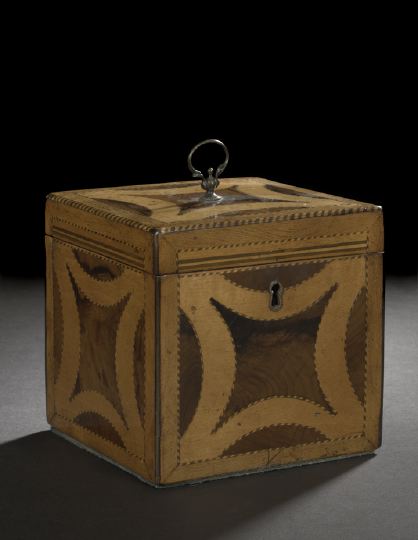 Appraisal: English Laburnum Boxwood and Sycamore Marquetry Cubical Tea Caddy second