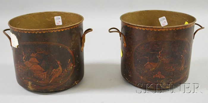 Appraisal: Pair of Chinoiserie Decorated Tin Wine Buckets