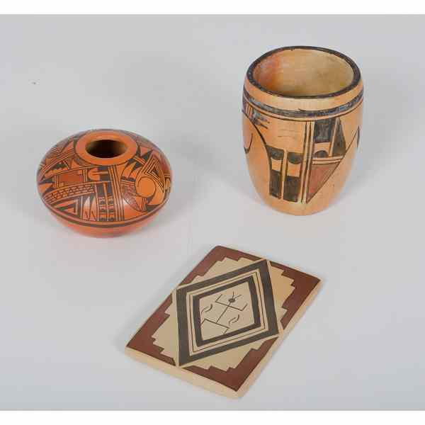 Appraisal: Hopi Pottery lot of includes a tile by Lilian Namingha