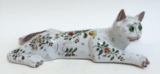 Appraisal: Faience Cat Pocket Vase Wall hanging and with an opening