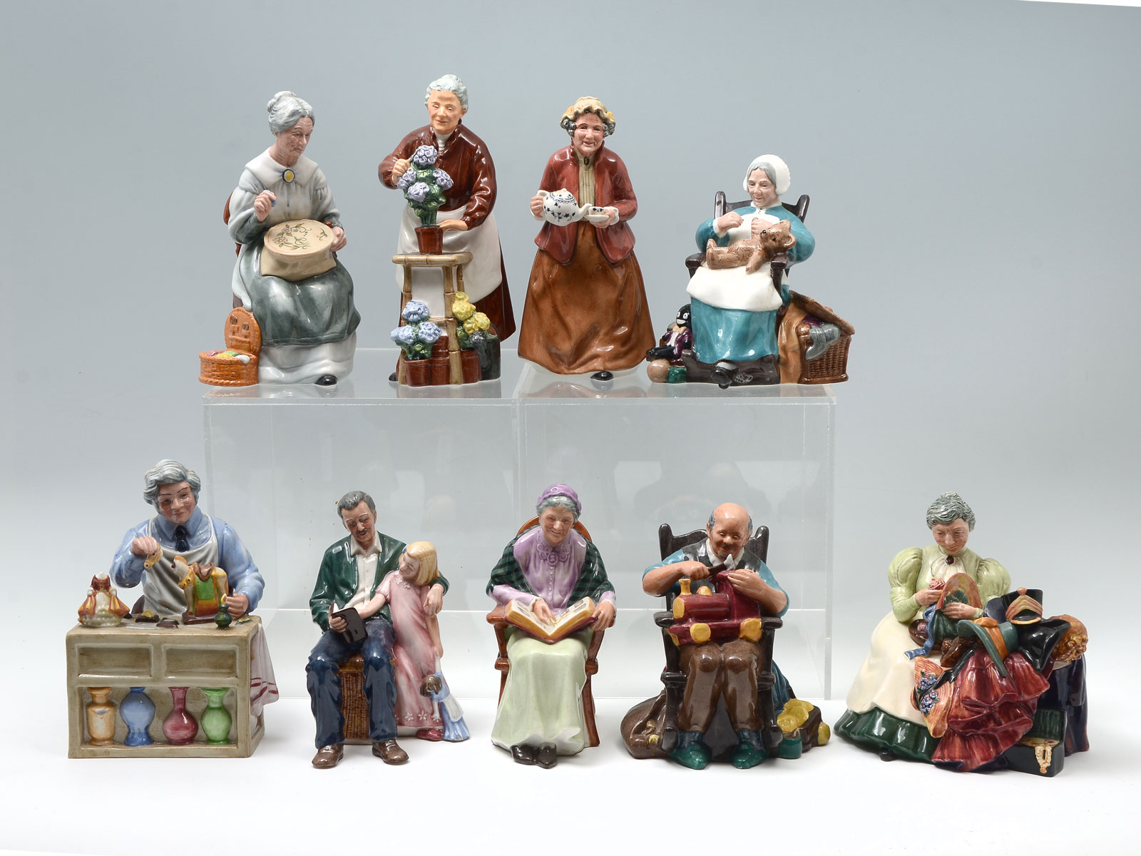 Appraisal: PC LOT ROYAL DOULTON GRANDPAS GRANNIES ''Embroidering'' HN ''Flora'' HN