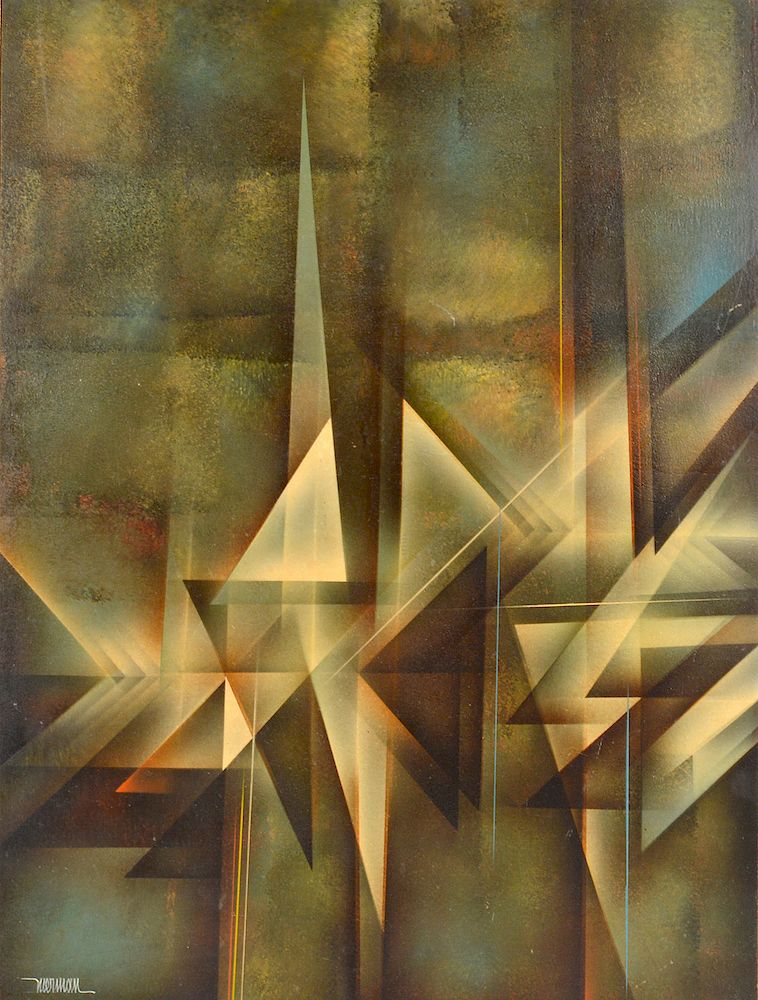 Appraisal: Leonardo Nierman 'Cristal Tower' Acrylic on Board Leonardo Nierman American