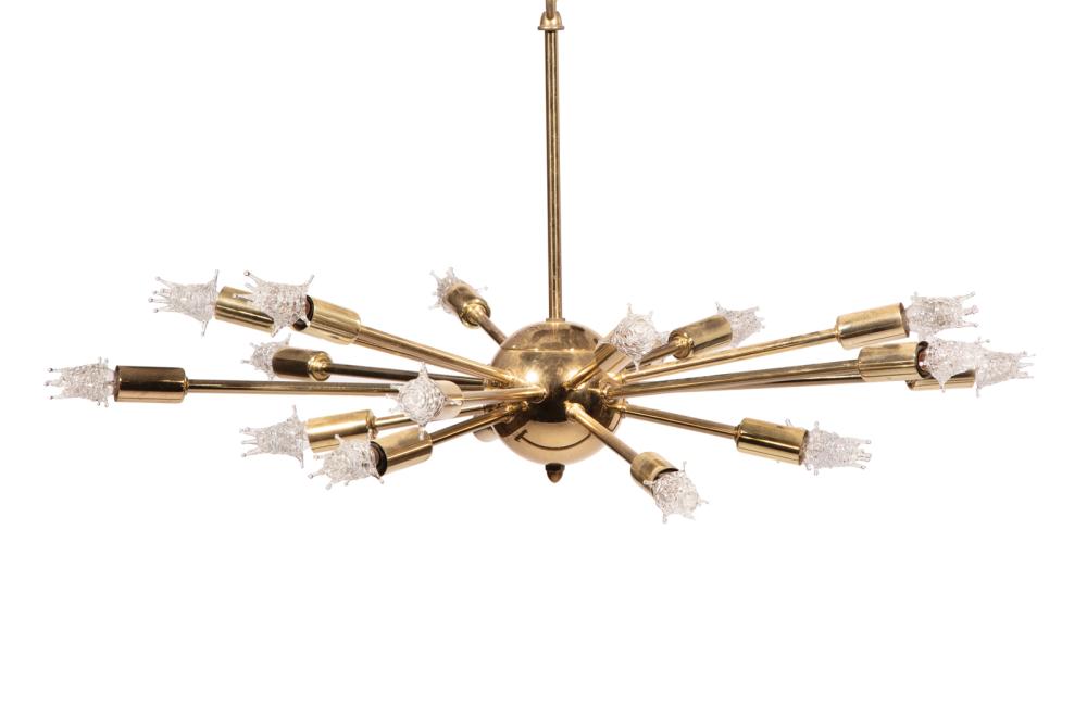 Appraisal: Contemporary Brass Eighteen Light Sputnik Chandelier hanging rod h in