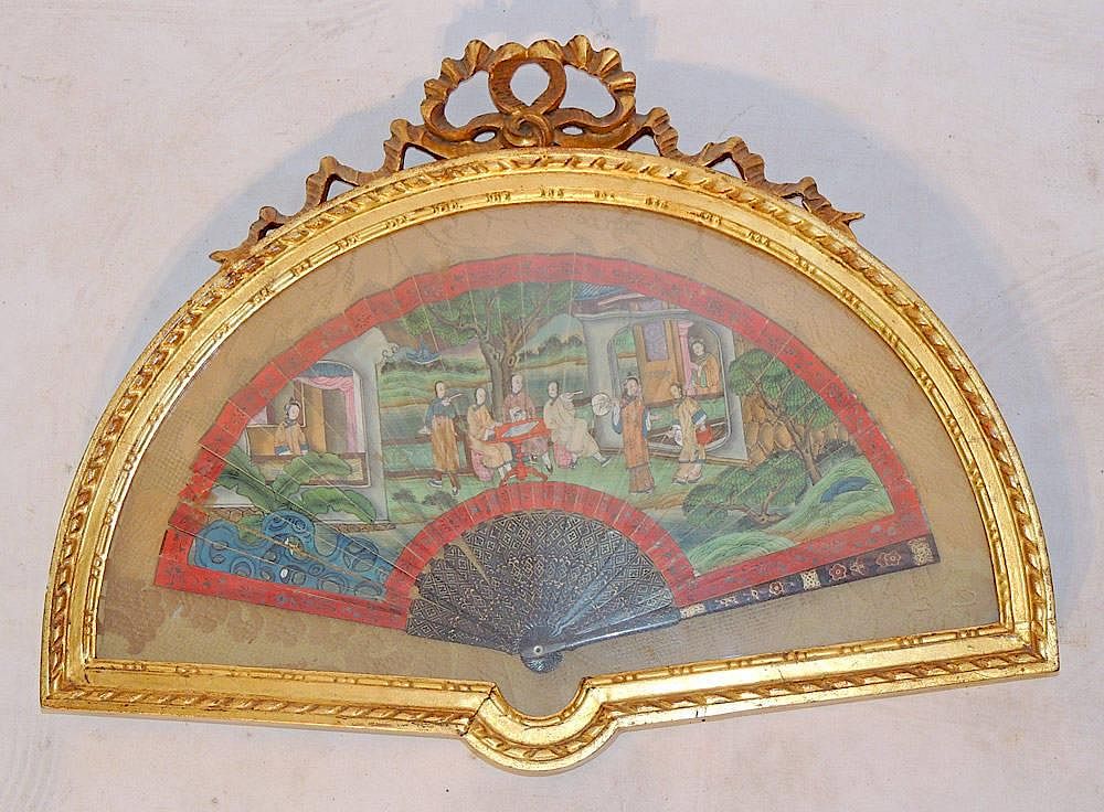 Appraisal: Hand-painted Chinese Fan Double sided with a figural scene and