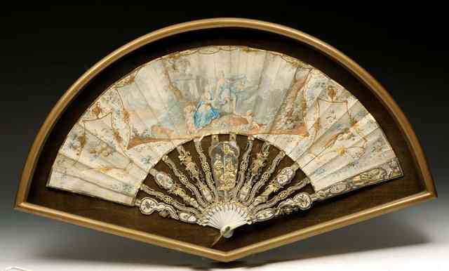 Appraisal: A TH CENTURY CONTINENTAL FAN with ivory sticks and painted