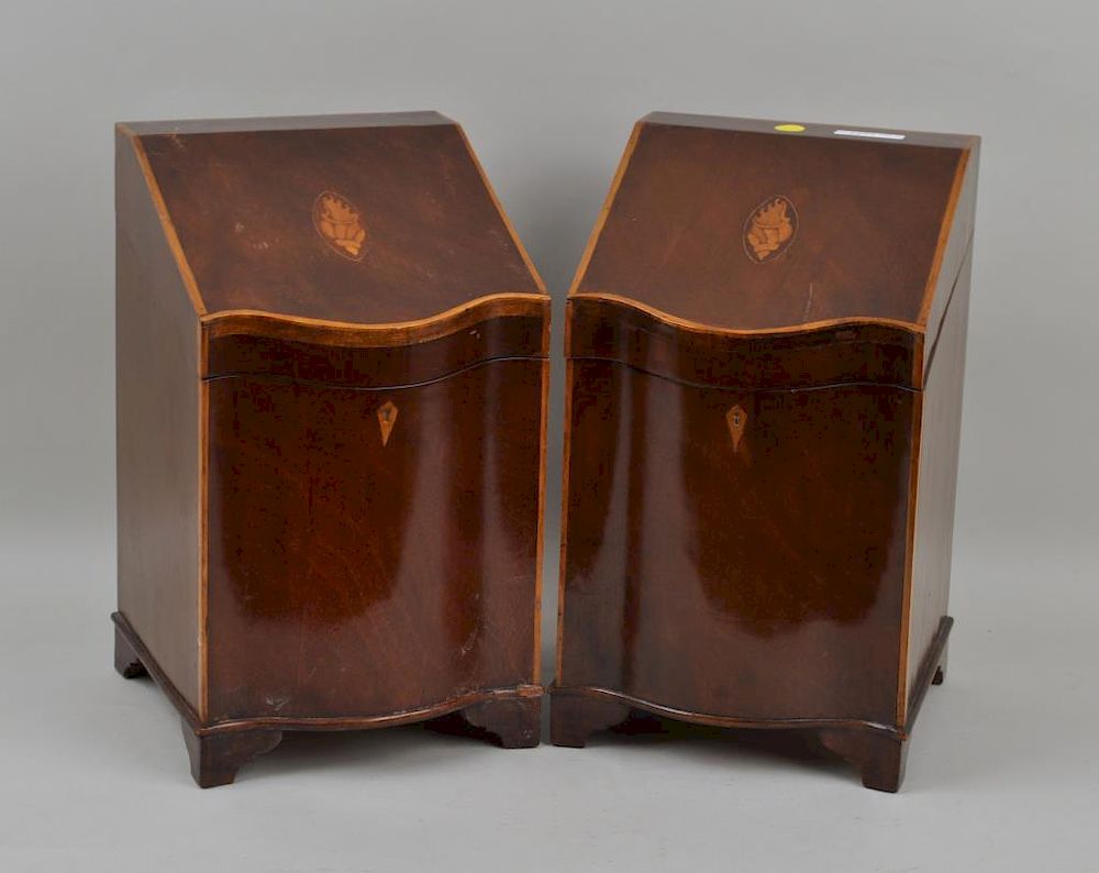 Appraisal: Pair George III Style Inlaid Mahogany Knife Boxes lids with